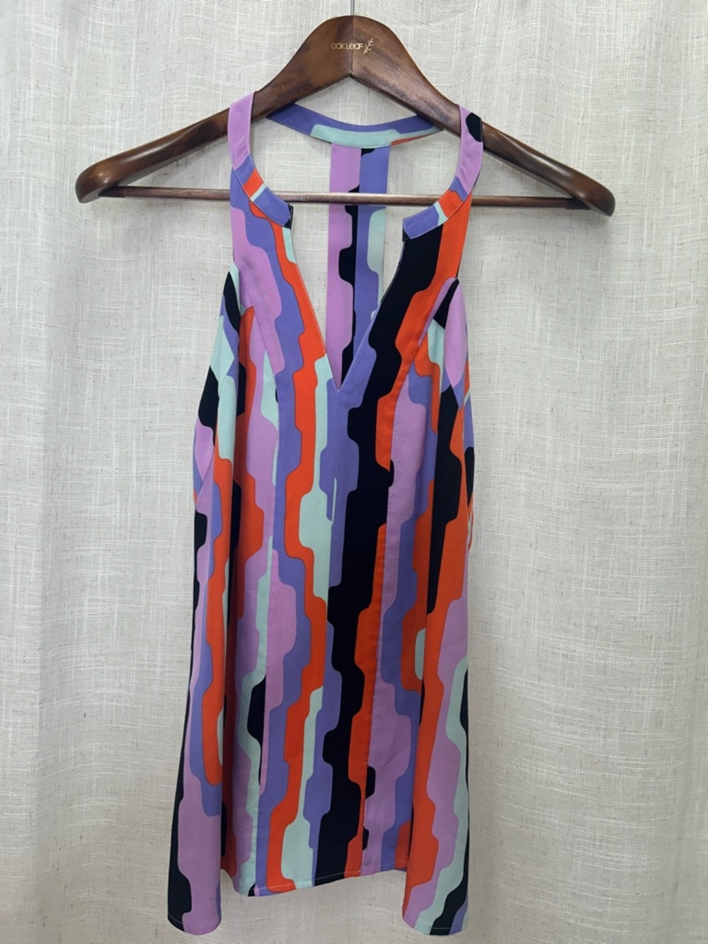 Annie Griffin Purple Black Orange Colorblock Wave Halter Top Size Small